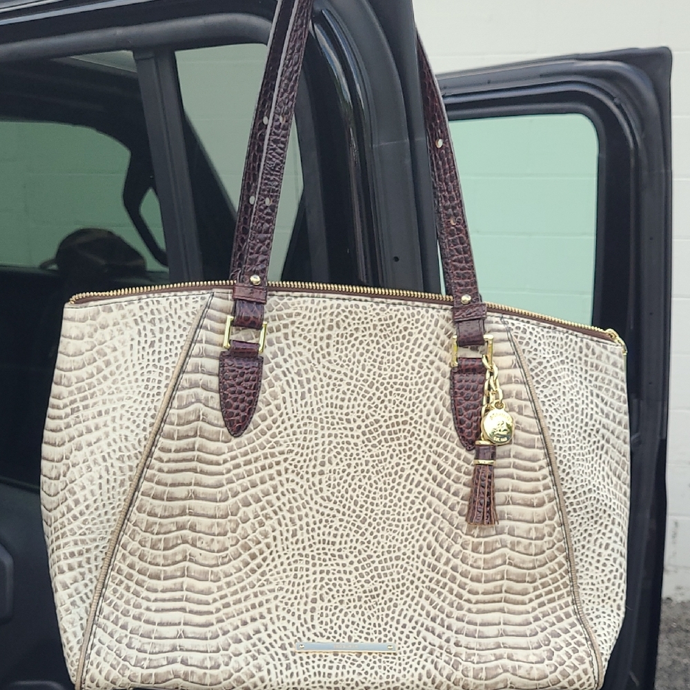 BRAHMIN Elegant Cream and Brown Tote Bag